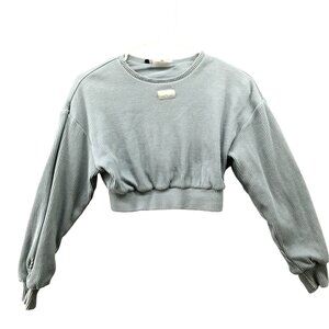 Bo+Tee Cropped Sweatshirt Womens XS Ribbed Crewneck Active‎ Light Blue Teal